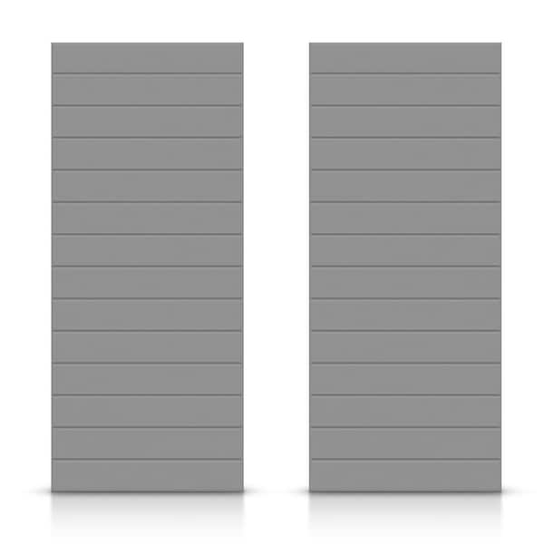 84 in. x 96 in. Hollow Core Light Gray Stained Composite MDF Interior Double Closet Sliding Doors