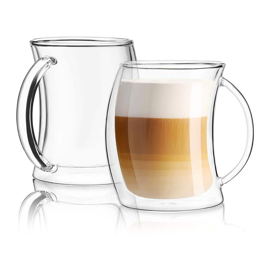 JoyJolt Diner Tea Coffee Mugs Glasses Set - 16 oz - Set of 6 Cafe Style  Clear Coffee Mug