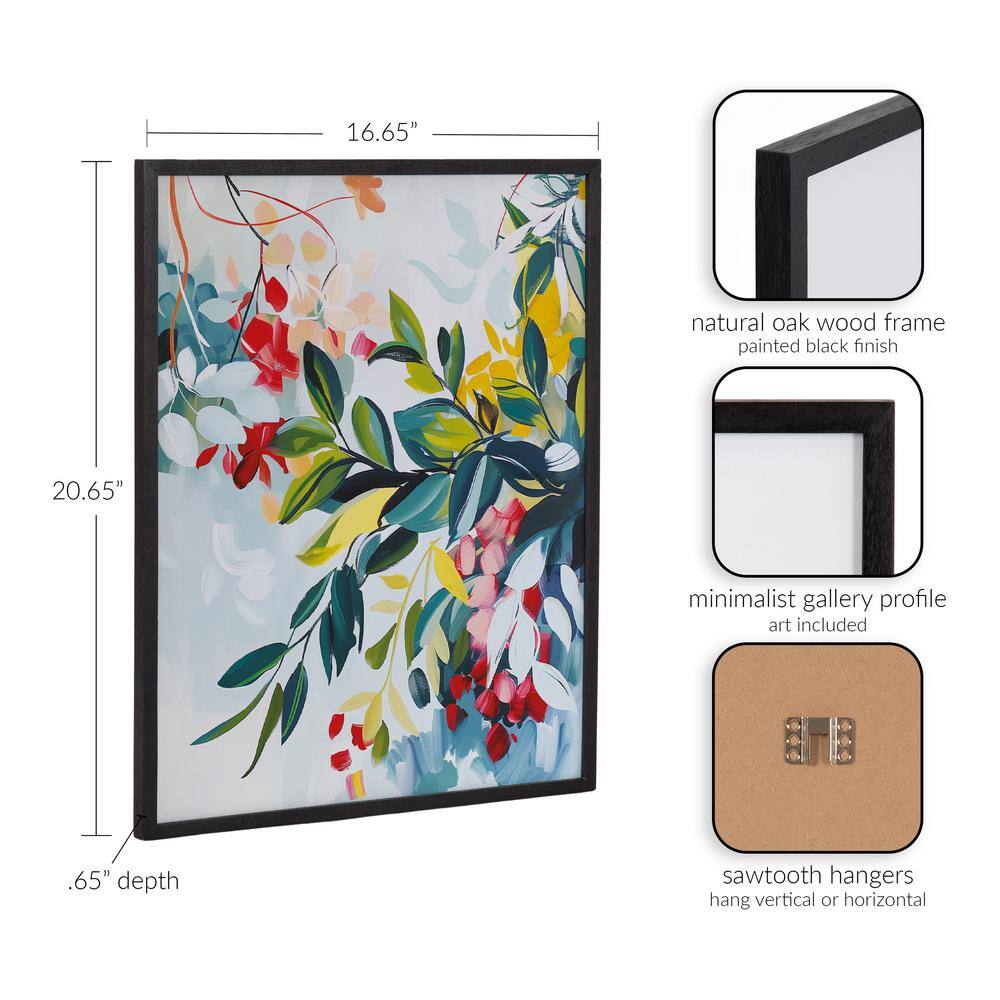 Jewel Tone Botanical Abstract Framed Wall Art in Black Wood Frame