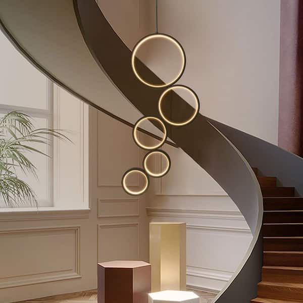 OUKANING 5-Light Dimmable Integrated LED Black Modern 5 Rings