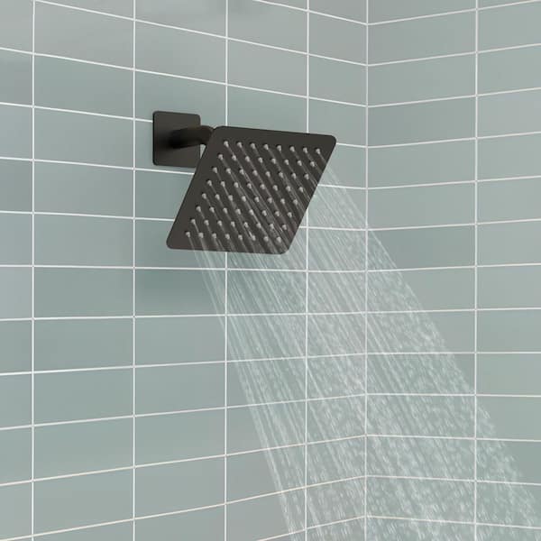 1-Handle Square 6 in. Wall Mount Fixed 2. 5GPM Shower Head with High Pressure in Matte Black Valve Included