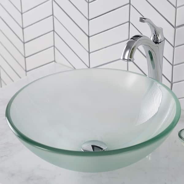 KRAUS Single-Tone Frosted Glass Round Vessel Sink
