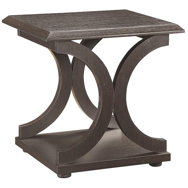 Benjara 22 in. Brown Rectangle Wood End Table with Open Shelves