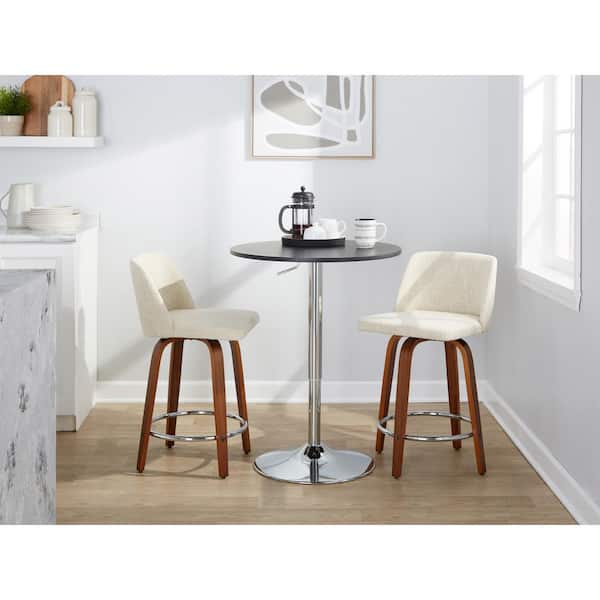 Lumisource Toriano 24.25 in. Cream Fabric, Walnut Wood, and Chrome Metal Fixed-Height Counter Stool (Set of 2)