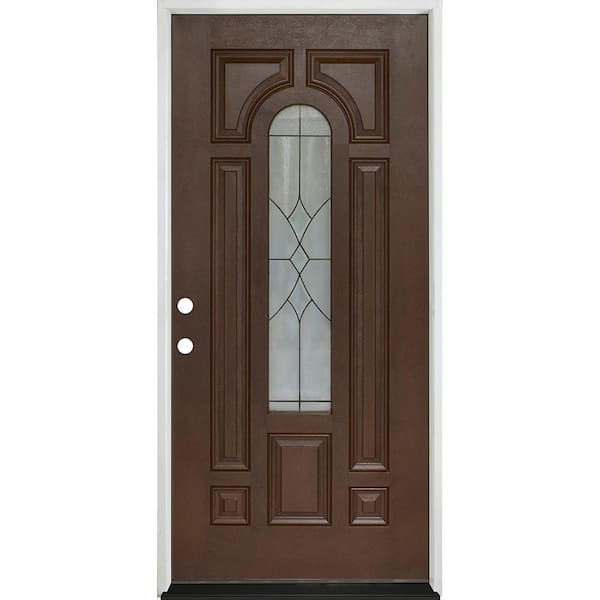 Steves & Sons Regency 36 in. x 80 in. RH CenterArch Radiance Decorative Glass Prefsh Russet Fiberglass Prehung Front Door Brickmold