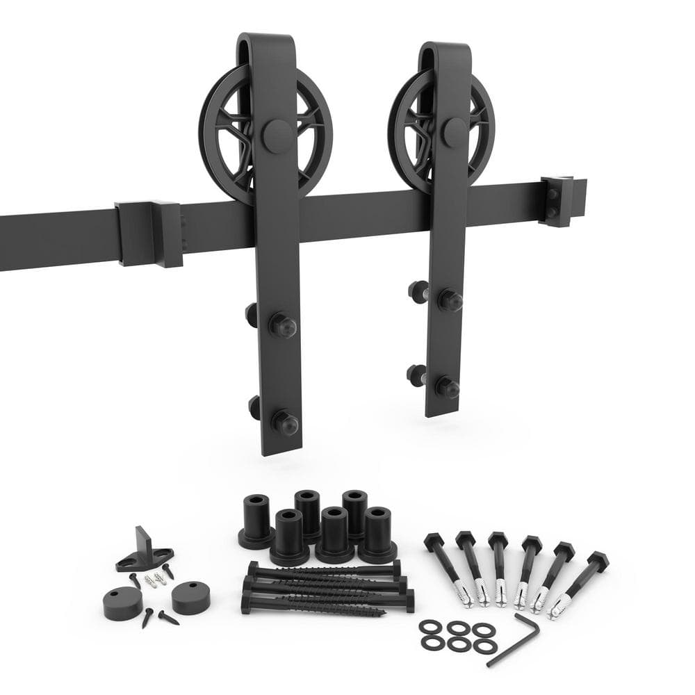96 in. Matte Black Wagon Wheel Sliding Barn Door Hardware and Track Kit price history on PriceWatchPro