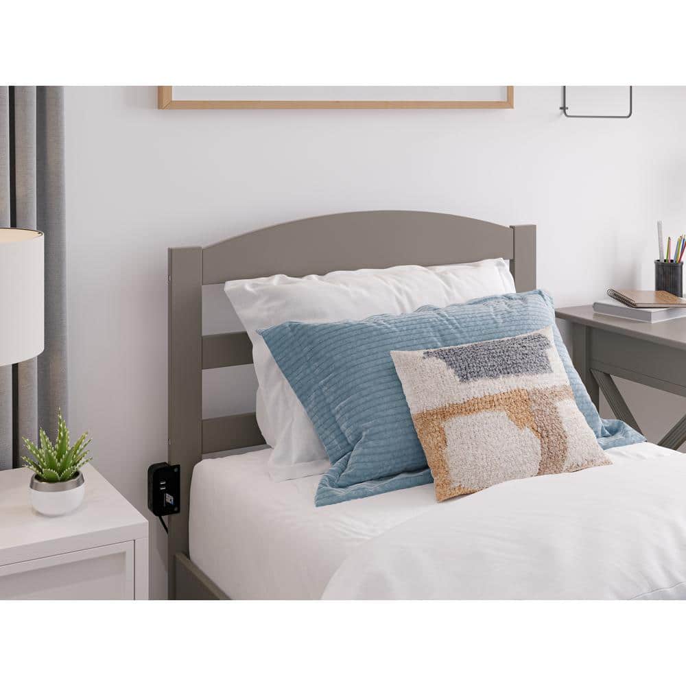Gray Twin Wood Platform Bed with Storage Drawers
