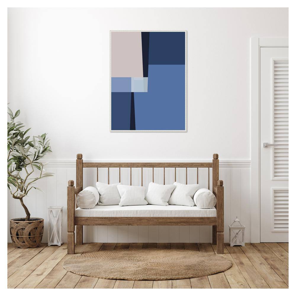 Blue and Beige Abstract Beaded Framed Canvas Wall Art