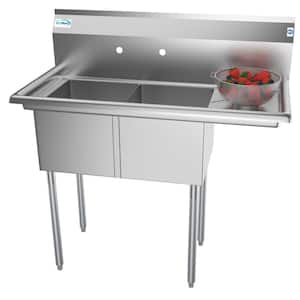 43 in. Freestanding Stainless Steel 2 Compartments Commercial Sink with Drainboard