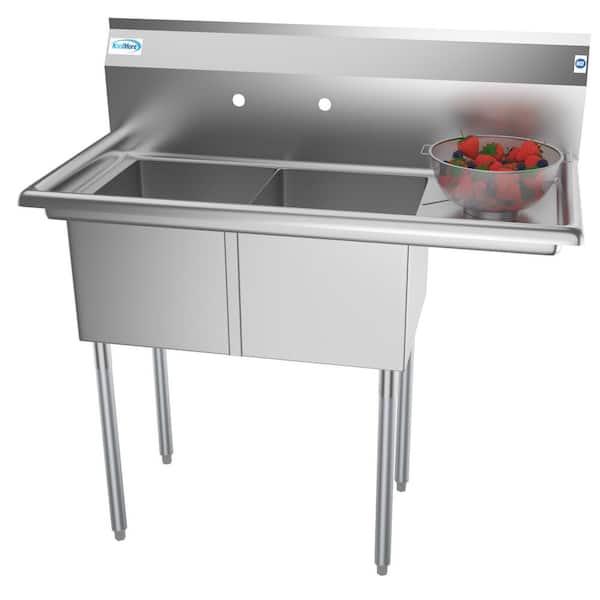 Koolmore 43 in. Freestanding Stainless Steel 2 Compartments Commercial Sink with Drainboard