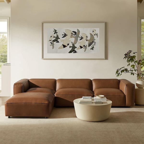Auren 128 in. Vegan Leather 4 Piece Modular Sectional Sofa in. Coffee