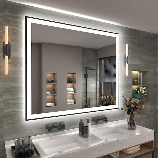 48 in. W x 40 in. H Rectangular Space Aluminum Framed Dual Lights Anti-Fog Wall Bathroom Vanity Mirror in Tempered Glass