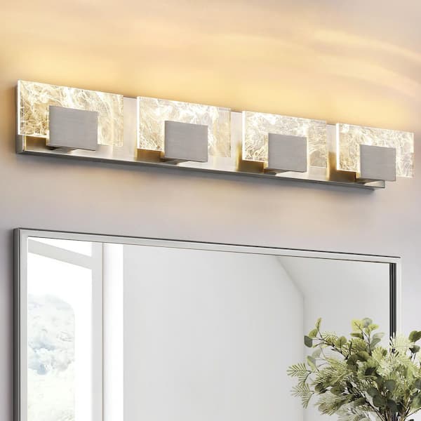33 in. 4-Light Bathroom Modern Light Fixture Brushed Nickel LED Vanity Light Bar 20W Wall Sconce with 3000K Warm Light