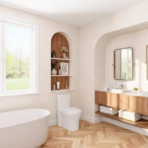 1-Piece 1.1/1.6 GPF Dual Flush 12 in. Rough in Elongated Toilet Fully Skirted in White, Soft close Seat Included