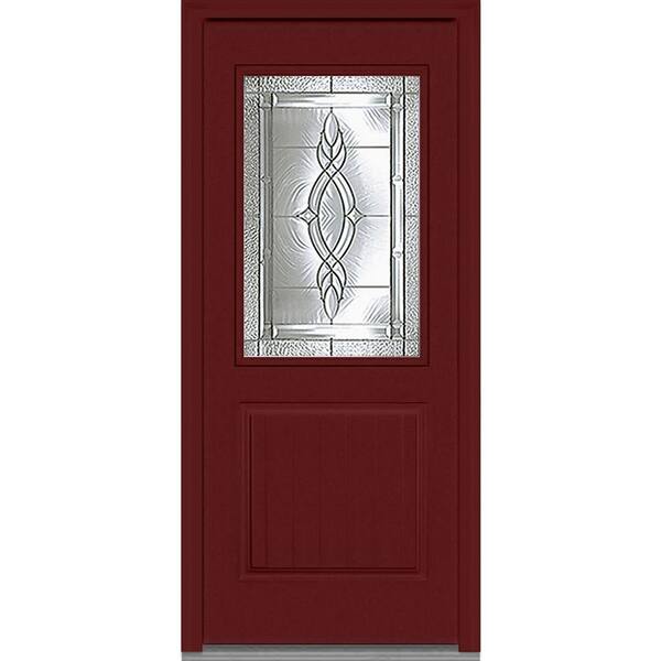 MMI Door 32 in. x 80 in. Brentwood Left-Hand 1/2 Lite 1-Panel Planked Classic Painted Fiberglass Smooth Prehung Front Door