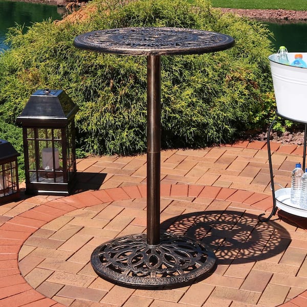 Patio Outdoor Round High Top Pub Table, Dominico Outdoor Cast Stone Side Table