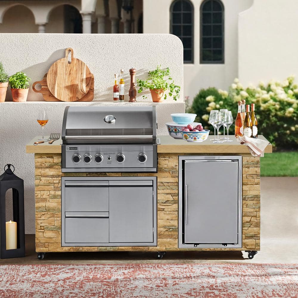 78" Stainless Steel Propane Grill Island with Rotisserie