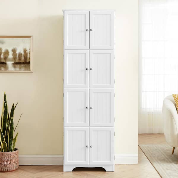8 Door White Storage Wall Cabinet With, White Cabinet With Doors And Shelves