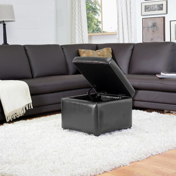 Baxton Studio Chris Traditional Black Leather Upholstered Ottoman