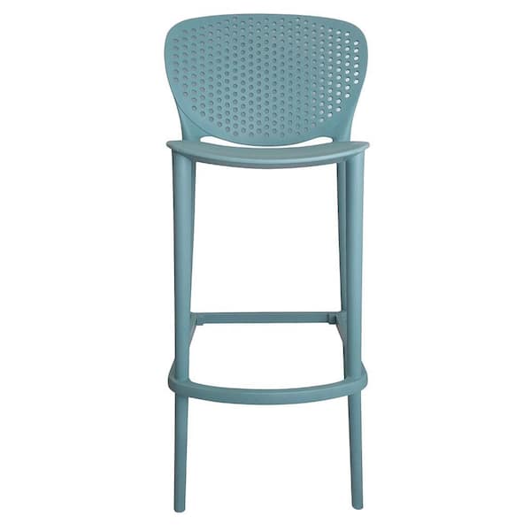 Benjara 36 in. Teal Green Low Back Plastic Bar Stool with Plastic Seat