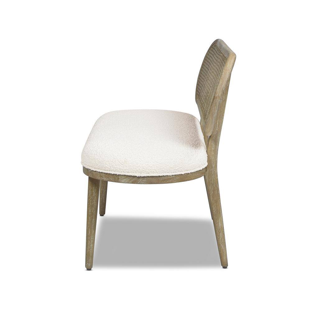 Havana 50" Cane Rattan Upholstered Bench with Ivory Boucle