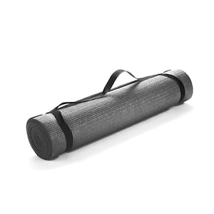 All Purpose Extra Thick Black Fitness and Exercise 24 in. x 68 in. Yoga Mat with Carrying Strap (11 sq. ft. covered)