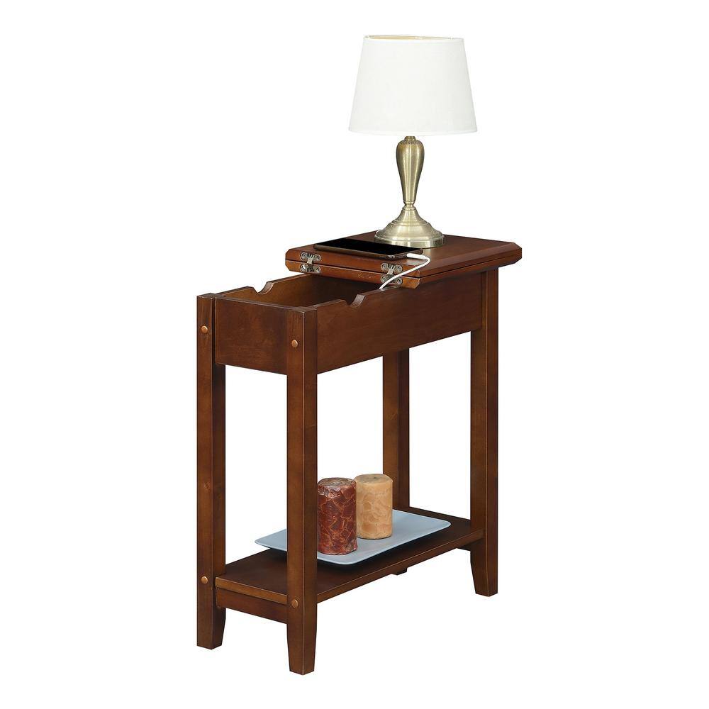 Espresso Heritage 23" Flip Top Wood End Table with Charging Station