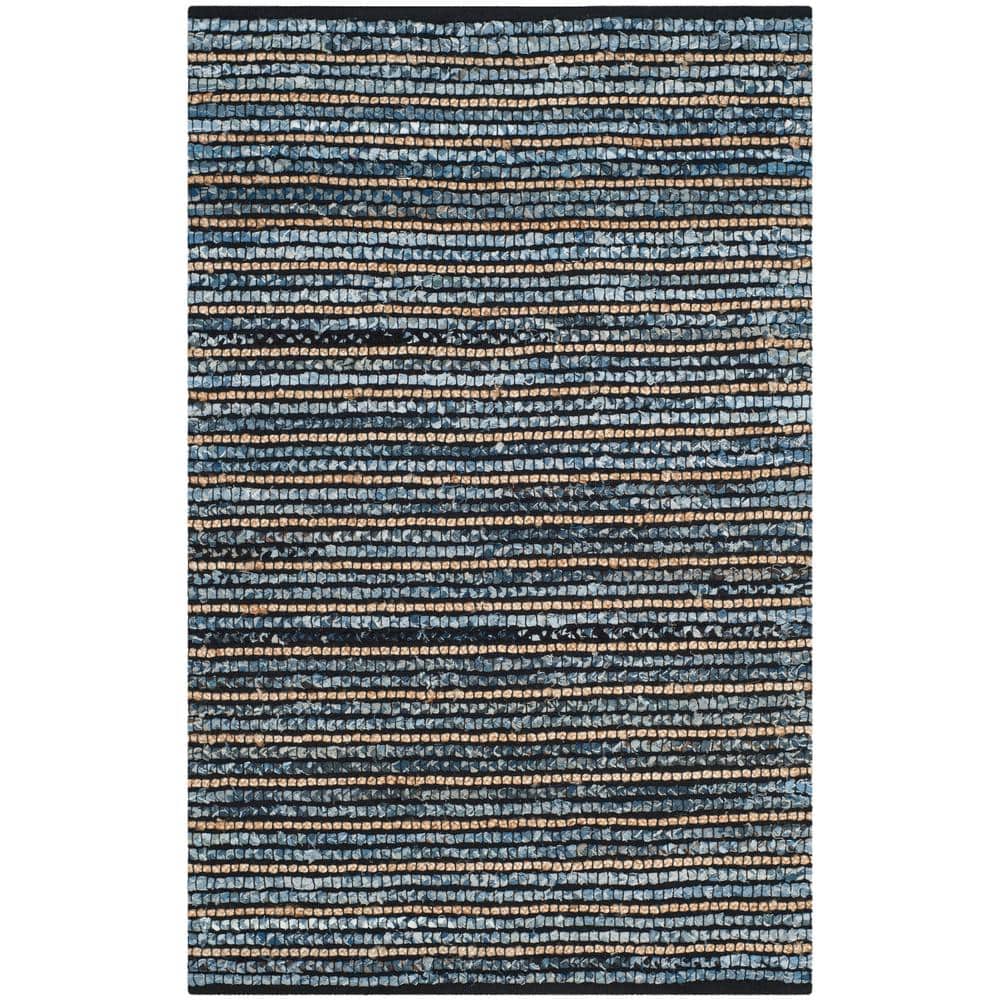 Blue and Natural Cotton Flat Woven Reversible Rug, 4' x 6'