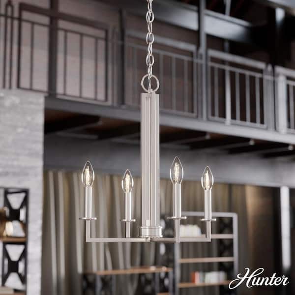 Hunter Bearden 4-Light Brushed Nickel Candle Chandelier for Dining Room with No Bulbs Included
