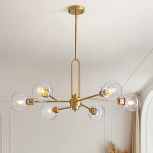 28 in. 6-Light Gold Modern Chandelier Pendant Light for Dining Room with Glass Bubbles