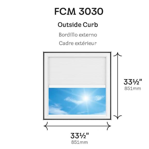 30-1/2 in. x 30-1/2 in. Fixed Curb Mount Skylight with Laminated Impact Low-E3 Glass, Solar Powered Room Darkening Shade