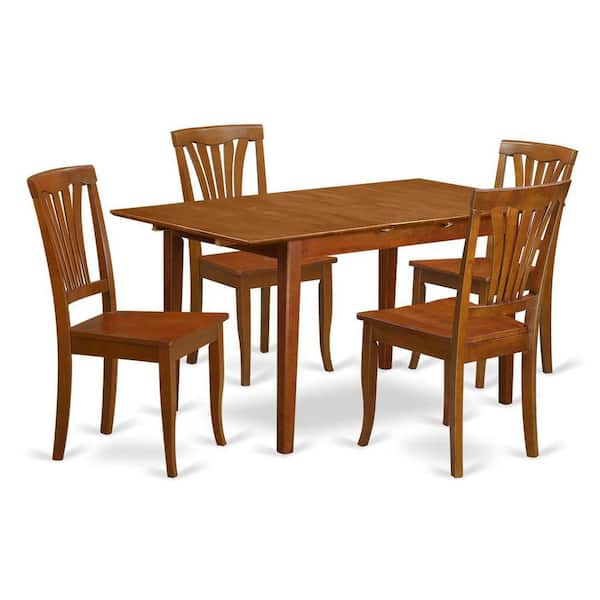 East West Furniture 5-Piece Saddle Brown Finish Solid Wood Top - Dining Room Set with Leaf - Seats 4