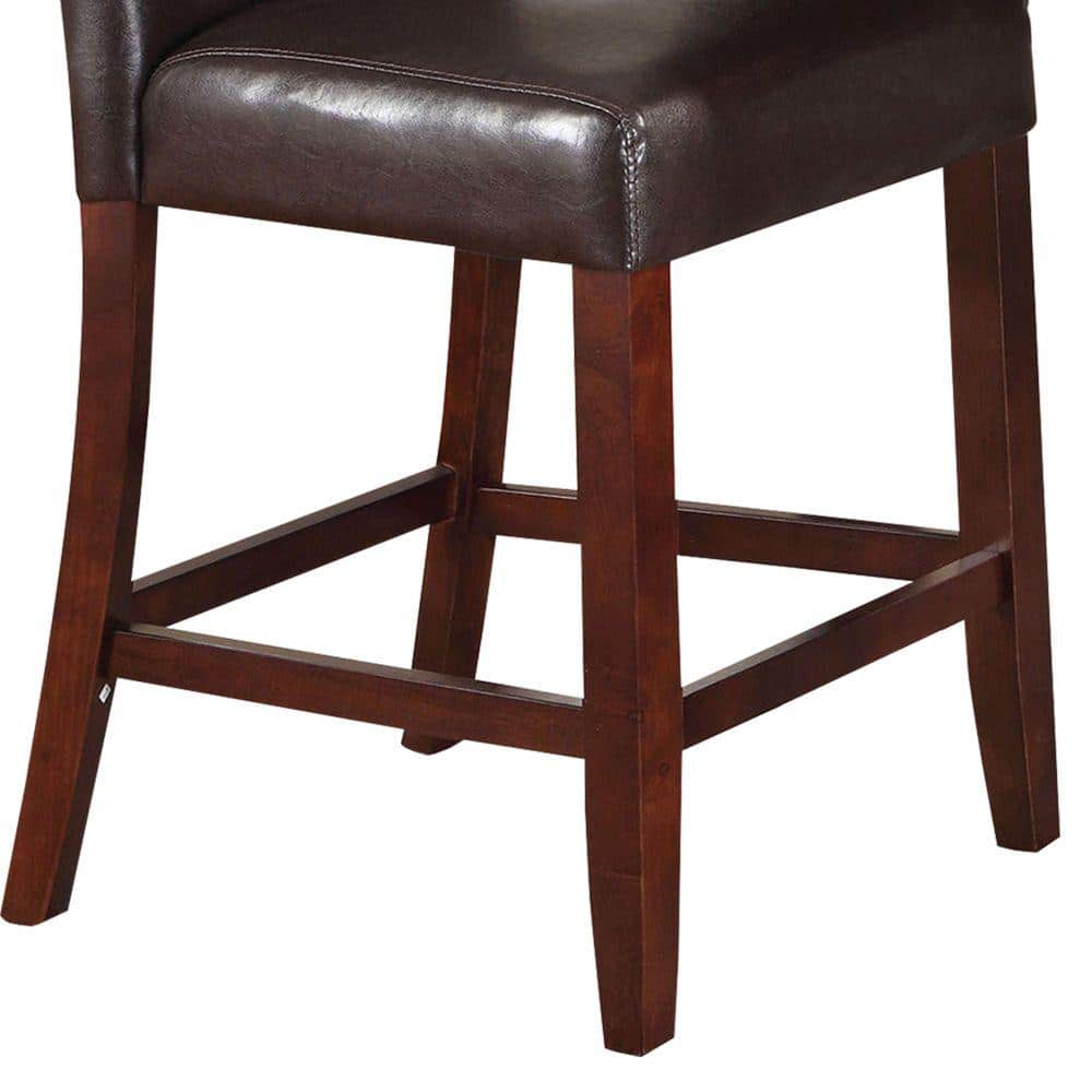 Cherry Brown Solid Hardwood & Espresso Leather Counter Height Chair (Set of 2)
