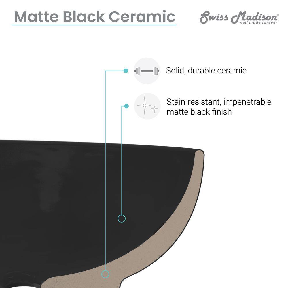 Matte Black Ceramic Round Above-Counter Vessel Sink