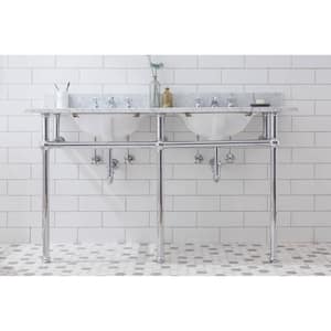 Embassy 60 in. Double Sink Carrara White Marble Countertop Washstand in Chrome with P-Trap