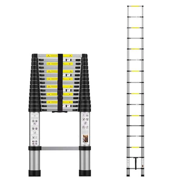 15.5 ft. Telescoping Aluminum Extension Ladder with Carry Bag, Heavy Duty 330 lb. Max Capacity for Outdoor Indoor Use