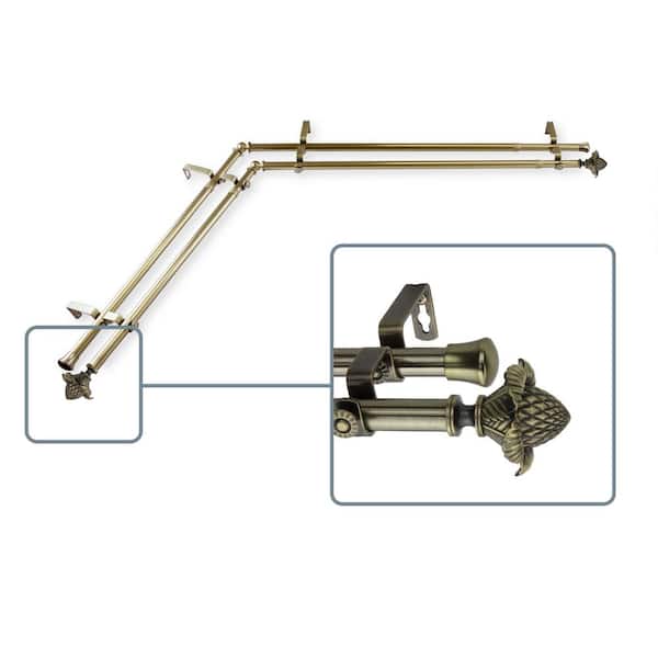 Unbranded 66 in. to 120 in. Adjustable 13/16 in. Corner Window Double Curtain Rod in Antique Brass with Florian Finials