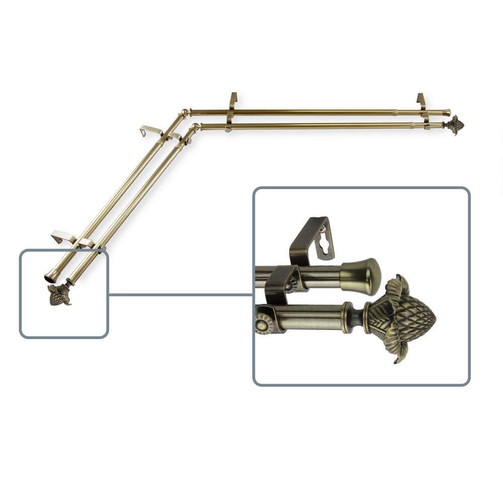 120 in. to 170 in. Adjustable 13/16 in. Corner Window Double Curtain Rod in