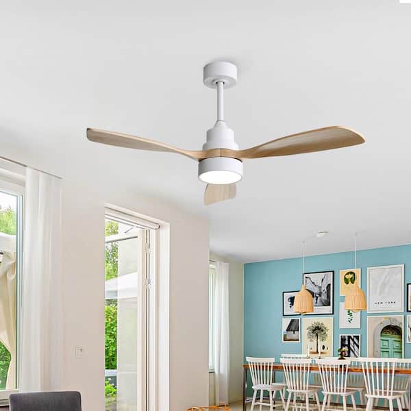 Auris 48 in. White Oak Downrod Standard Ceiling Fan with Integrated LED with Remote Included 3-Blades Reversible