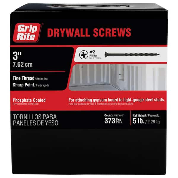 Grip-Rite #8 x 3 in. Philips Bugle-Head Fine Thread Drywall Screws (5 lb.-Pack)