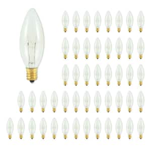 Bulbrite 15-Watt Warm White Light CA8 (E12) Candelabra Screw Base Dimmable Clear Incandescent Light Bulb, 2700K (50-Pack)
