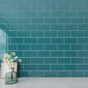 Dark Teal 3 in. x 6 in. x 8 mm Glass Subway Tile (5 sq. ft./case)