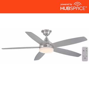 Tyra 52 in. Smart Indoor Brushed Nickel Ceiling Fan with Adjustable White LED with Remote Included Powered by Hubspace