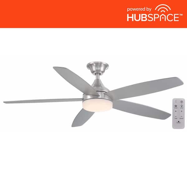Hampton Bay Tyra 52 in. Smart Indoor Brushed Nickel Ceiling Fan with Adjustable White LED with Remote Included Powered by Hubspace