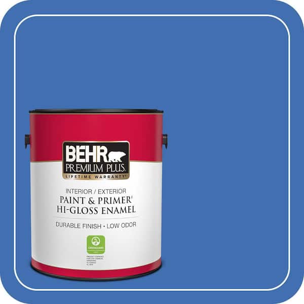 BEHR PREMIUM PLUS 1 gal. #T18-17 Wide Sky Hi-Gloss Enamel Interior/Exterior Paint & Primer