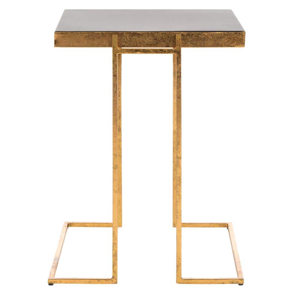 Transitional Greek Key 15'' Gold and Black Metal Side Table