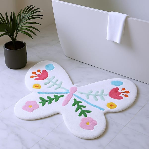 3 ft. x 4 ft. Pink And White Butterfly Youthful Hand Knotted Washable Area Rug