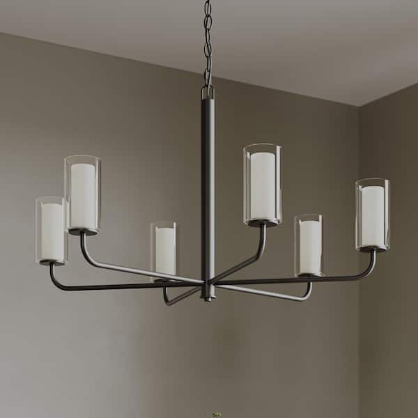 Mack 60-Watt 6-Light Matte Black Modern Traditional Chandelier with Layered Glass Shades