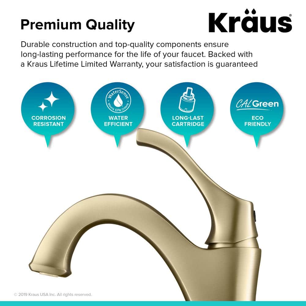 Arlo Brushed Gold Single Handle Bathroom Faucet with Lift Rod Drain