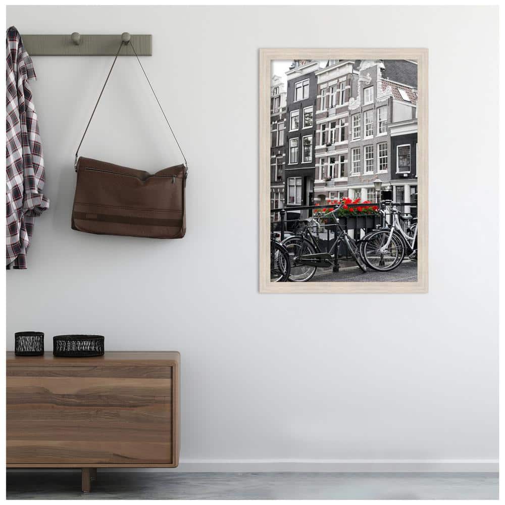 Hardwood Whitewash Narrow Wood Picture Frame 24x36 Inches